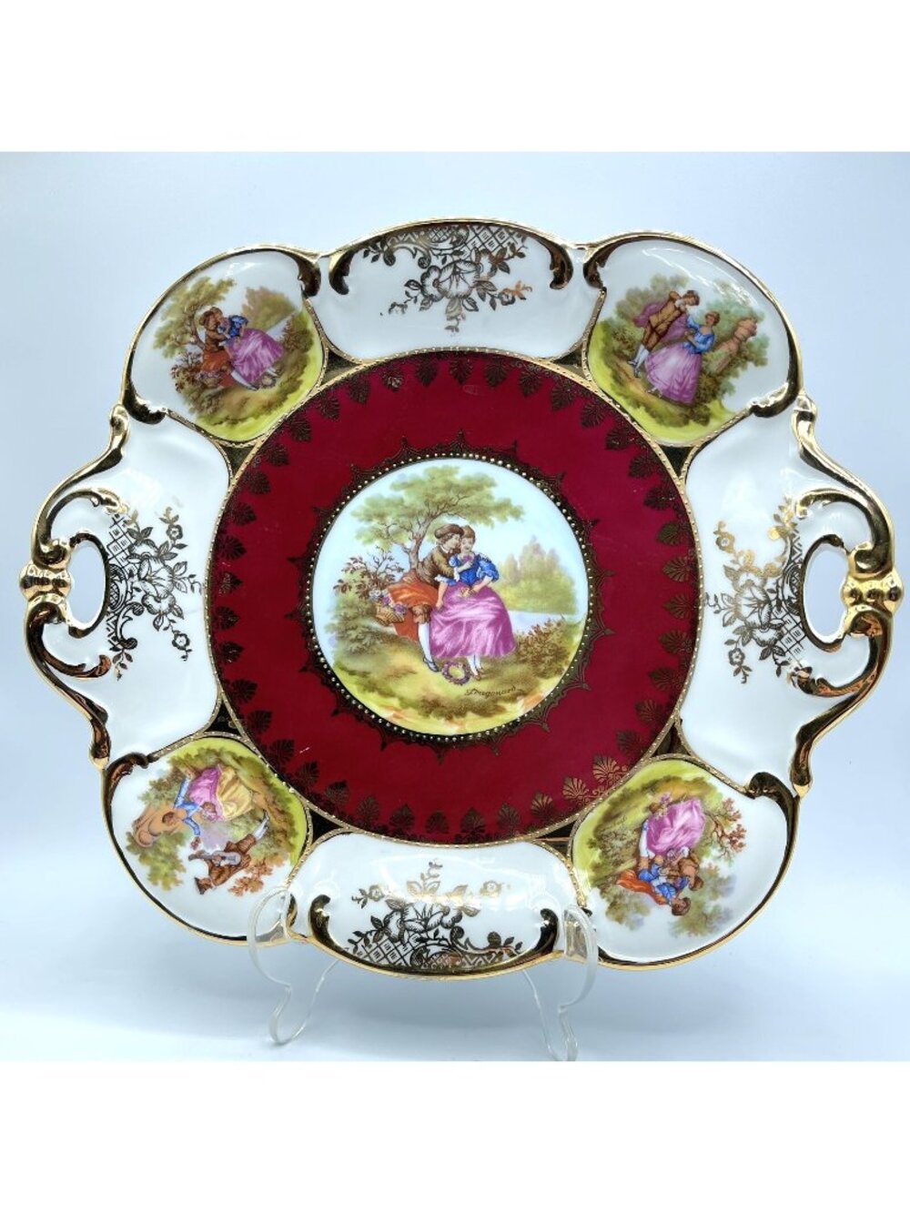 Fragonard Love Story 13" STW Bavaria Germany Cake Platter 22K Vintage 1940s